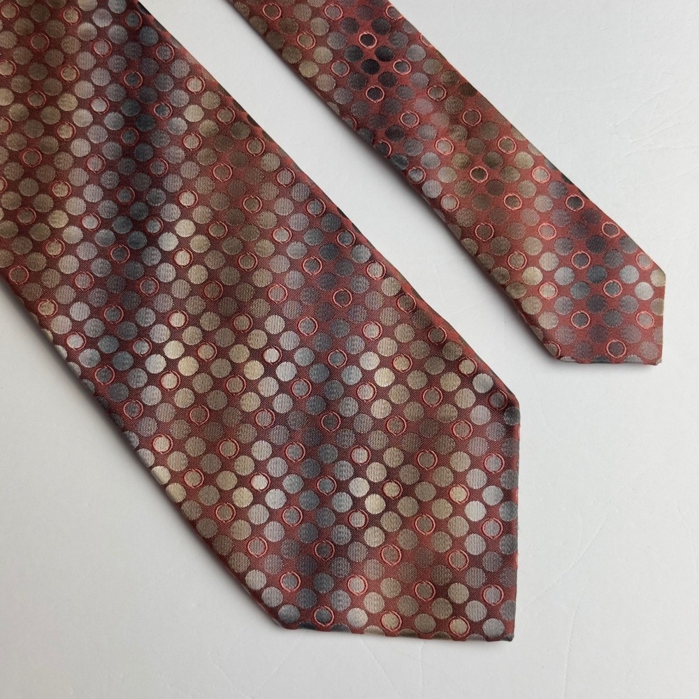 Arrow USA 1851 Mens Silk Tie Copper Grey Geometric Circle Polka Dot Classic‎